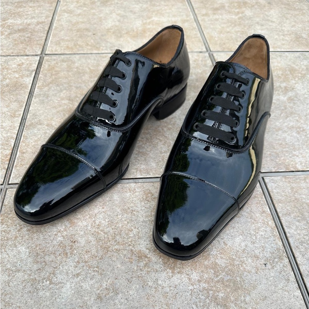 NWOB Di Bianco Scarpe black patent cap toe Oxford dress shoes handmade s…